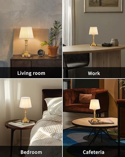 KDG Gold Cordless Portables Table Lamp, Beige Fabric Shade Small Desk Lamp - Image 6