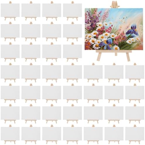 MotiMind 80 Pcs Mini Small Canvas and Easel Set for Painting, 5 x 7 Inch by MotiMind