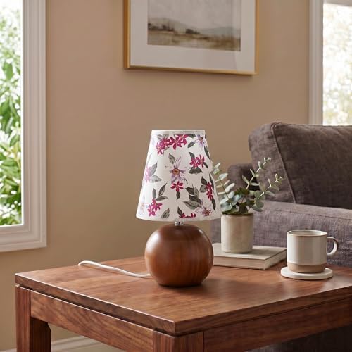 Vintage Wooden Night Lamp, Wood Base Fabric Lampshade, Adjustable Light Color and Brightness with Power-Off Memory, Safe USB Powered, Retro LED Table Light for Bedroom Living Room Office (Red Flowers) - Image 4