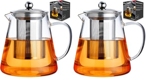 Baalaka Glass Teapot 18.6oz/550ml, Tea Pot with Removable Infusers for Loose Tea, Borosilicate Glass Tea Kettle Tea Maker Stovetop for Camping, Tea Infuser for Loose Leaf Tea Travel (Pack of 2) by Baalaka