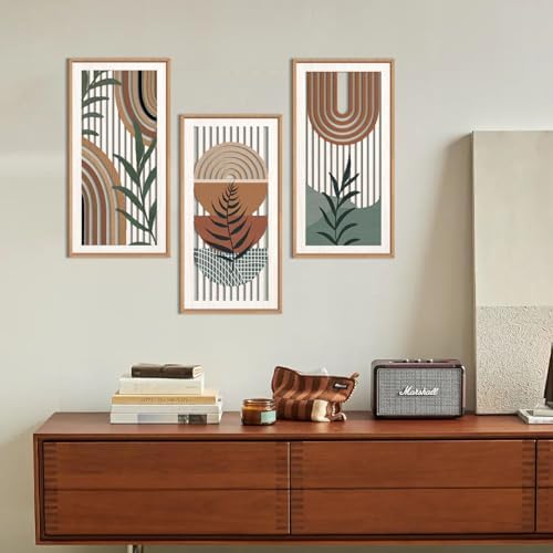IARTTOP Boho Wood Wall Art Framed 8x16 Inch Set of 3 Mid-century Modern Abstract Wooden Wall Decor Minimalist Plant Artwork for Living room Bedroom Office - Image 5