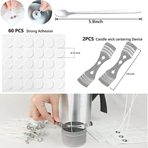 EricX Light Candle Making Kit, 60pcs Candle Wicks, 60pcs Candle Wicks Sticker, 16oz Soy Wax, 1pc Candle Wax Pouring Pot, 2pcs 3-Hole Wicks Centering Devices, 1pc Mixing Spoon, DIY Candles Craft Tools - Image 2