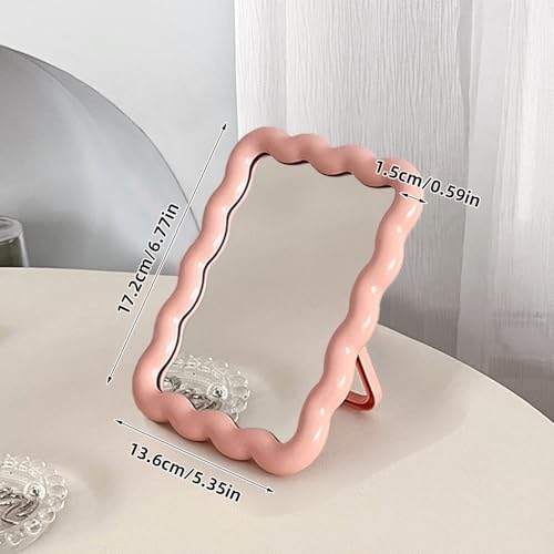 Wave Table Desk Vanity Makeup Mirror Small Make Up Office Mirror Pink - Image 6