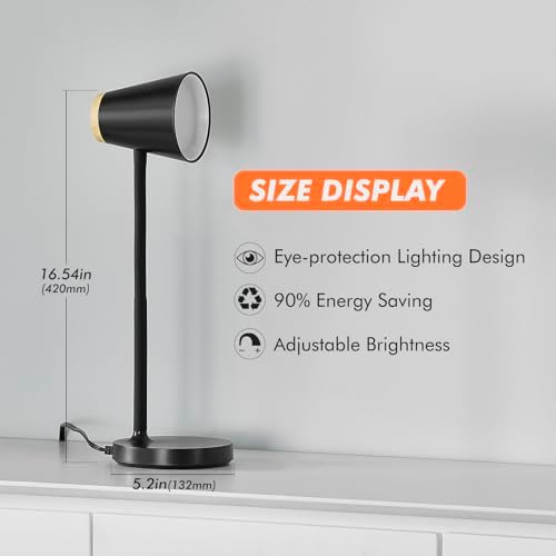 EJIAXIN Desk Lamp for College Dorm Room - Small LED Desk Lamp Touch Dimmable Reading Light for Home Office - Adjustable Flexible Gooseneck Table Lamp for Bedside Bedroom Nightstand Black - Image 3