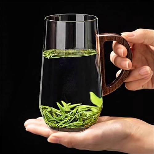 Glass Cup Glass Mug with Wooden Handle, Clear Borosilicate Cup for Tea, Latte, Espresso Coffee and Juice, 17.6oz/500ml Parties(Gris) - Image 5