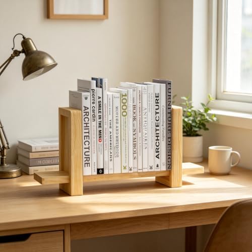 100% Solid Wood Adjustable Desktop Bookshelf, Retro Tabletop Bookshelf, Desk Shelf Living Room, Home, Office, Perfect for Magazine, Books, Cookbooks, No Tools Required to Assemble - Image 5
