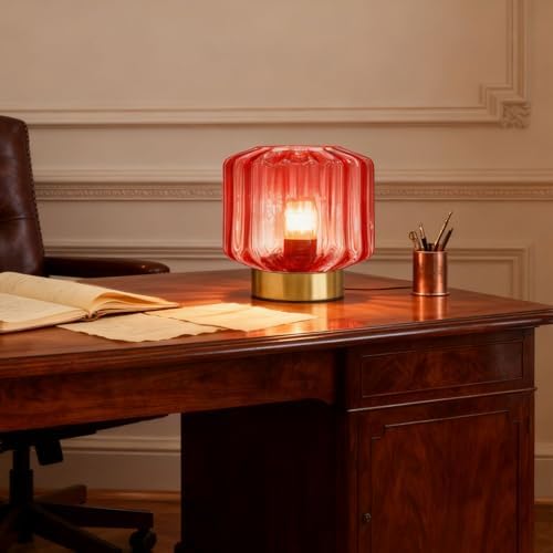 Red Glass Table Light Touch Table lamp Mid Century Modern Table lamp Gold Desk lamp nightstand lamp Vintage Table Lamps Small Table Lamp for Bedside end Table Bedroom Living Room Office - Image 6