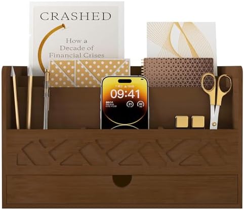 Wisuce Bamboo Mail Organizer with Drawer, Countertop Desk Organizer(Walnut) by Wisuce
