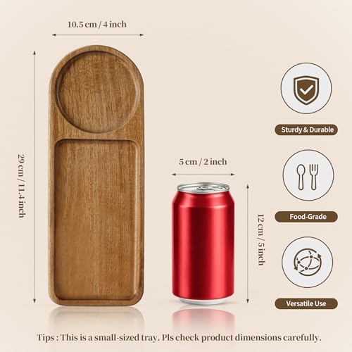 Small Wooden Tray | Acacia Wood Tray for Vanity, Bathroom Counter, Coffee Table & Toilet | Perfect for Jewelry, Remote, Snack| Mini Charcuterie Board Serving Platter (Rounded Rectangle 2-Compartment) - Image 2