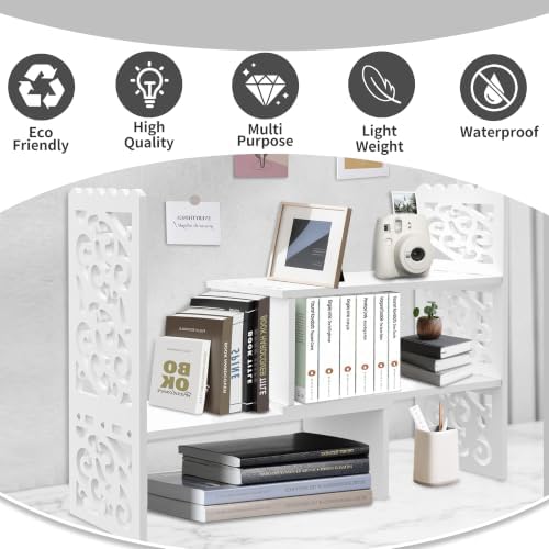 MASAKA B&W - Kawaii Storage Desktop Organizer for Your Desk Space, Double H Plants Display Shelf, Home Office Storage Rack Adjustable Stackable for Office, Dormitory (White*09) - Image 3