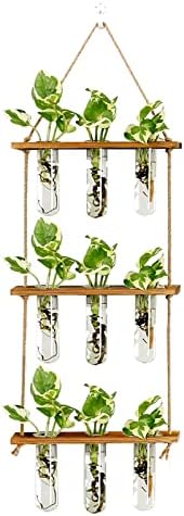 XXXFLOWER Wall Hanging Propagation Station with Wooden Stand Glass Test Tubes Tiered Planters Wall Terrarium for Home Office Plant Hanger Flower Vases Wall Decor Hydroponic Cuttings (9 Tube Vases) by XXXFLOWER