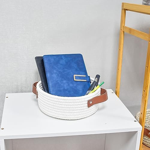 ABenkle Small Storage Basket, Mini Cotton Rope Storage Bin, Cute Tiny Shelf Baskets, Boho Decorative Toy Organizer for Nursery, Spa, Empty Gift Basket - XS, White - Image 6