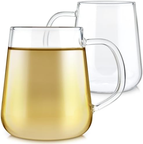 Teabloom Set of 2 Premium Borosilicate Glass Cups for Tea or Coffee - 8 Ounces / 240 ml - Stain-free and Microwave Safe by Teabloom