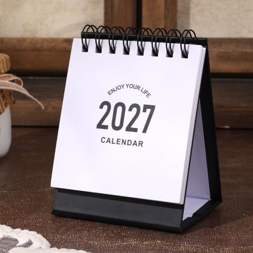 Mini Desk Calendar 2027-2028- Small Desktop Calendar January 2027 to June 2028 Mini Daily Schedule Thick Paper Twin-Wire Binding with Stickers for Home Office School (Black-white) - Image 3