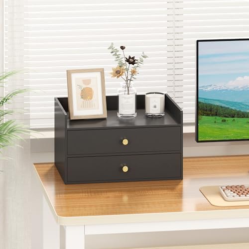 Bamboo Desk Organizer - Stackable, No Assembly Required, Ideal for Office/Home Use - Perfect for Toiletries, Stationery, Accessories. (Black, Two level drawer box with sides) - Image 7