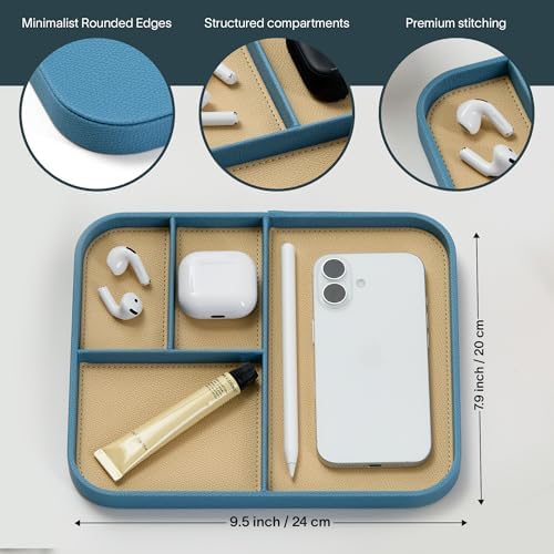 Nordik Leather Valet Tray - Medium EDC Tray - Nordik Blue 9.5 x 7.9 in - Image 5