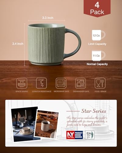 famiware Coffee Mug Set of 4, Star 12 oz Ceramic Mugs Cups Set with Handle - Image 4
