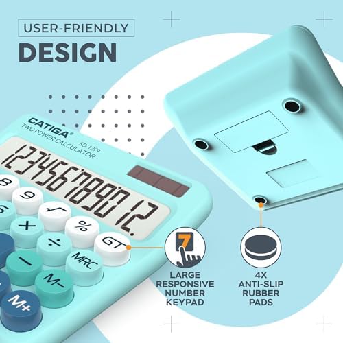 CATIGA Mechanical Switch Calculator with Solar and Battery Dual Power, 12-Digit Large LCD Display, Aesthetic and Cute Desktop Calculator with Big Button, for Home, School and Office Use, SD-1299 - Image 5