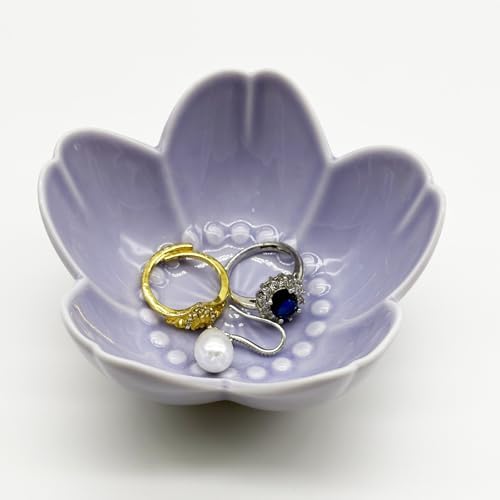 Purple Flower Ring Dish Jewelry Tray, Ceramic Jewelry Dish, Small Trinket Dish, Nightstand Bathroom Decor Ring Holder, Jewlery Plate Bowl for Christmas Friendship Birthday Gifts for Women Mom by BESSKON