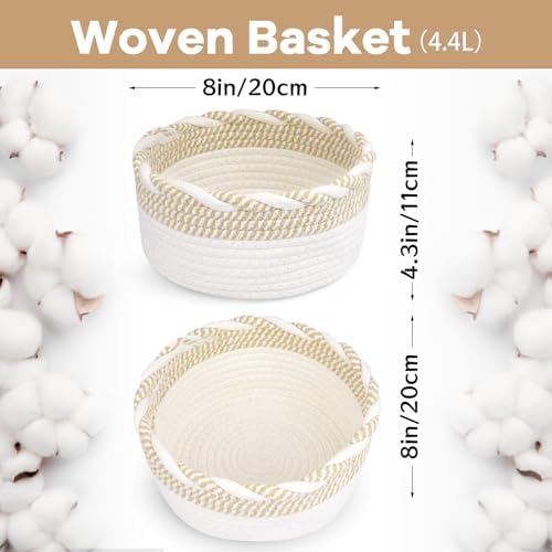 Small Cotton Rope Storage Basket, Boho Cotton Rope Storage Bins for Towel,Pet Kids Toy, Round Jute-Colored Woven Basket, Empty Gift Basket, 8 x 8 x 4 - Image 2