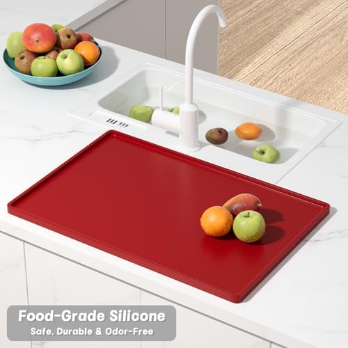 Rnivvi Silicone Coffee Mat, 12" x 19" Waterproof Raised Edge Coffee Bar Mats for Espresso Machine Station Accessories, Heat Resistant Dish Drying Pad for Kitchen Counter, Rubber Bar Decor Pad, Red - Image 6