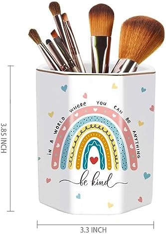 Pen Holder for Desk, Cute Ceramic Pencil Holder, Pen Cup Marker Holder Makeup Brush Holders, Desk Accessories & Workspace Organizers for Office, Home, Rainbow Pattern - Image 2