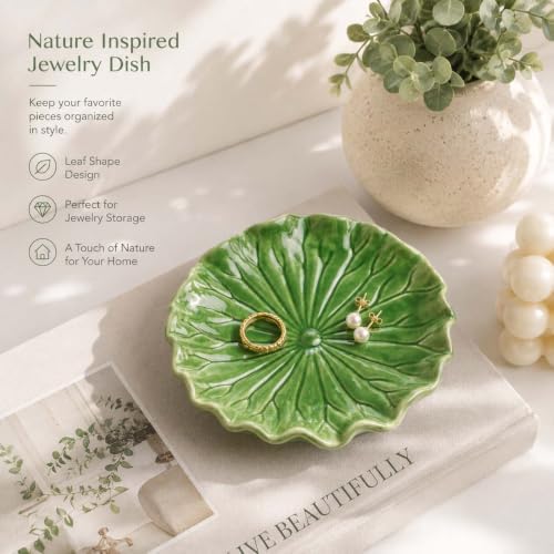 Gift for Women,Green Ceramic Jewelry Dish Tray, Lotus Leaf Ring Dish - Image 7