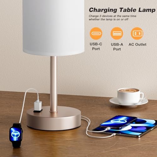 17.4" Antique White Lamp for Bedroom - Dimmable Touch, USB A+C, AC Outlet - Image 4