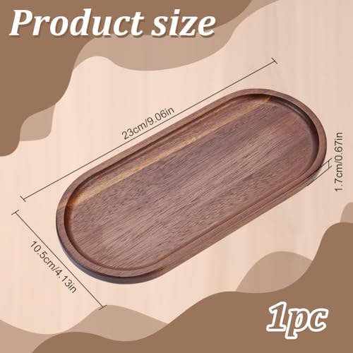 PLIGREAT Oval Wooden Pen Tray, Minimalist Brown Writing Instrument Rest Tea Coffee Table Tray for Office Desk Organizer Kitchen Tableware - Image 2