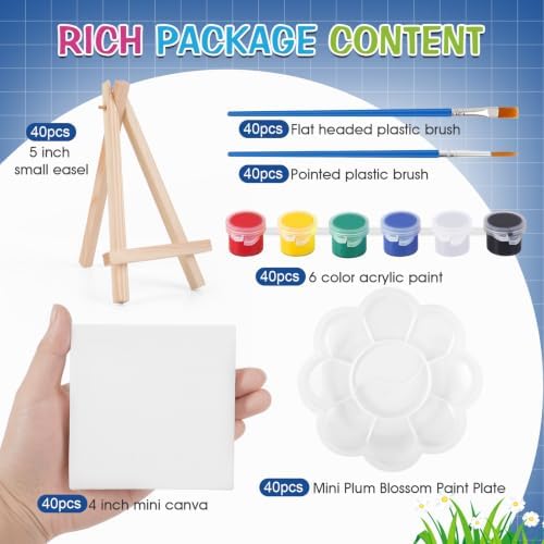 ESRICH 40 Set Mini Canvas Painting Kit, 4x4in Mini Paint Set - Image 2