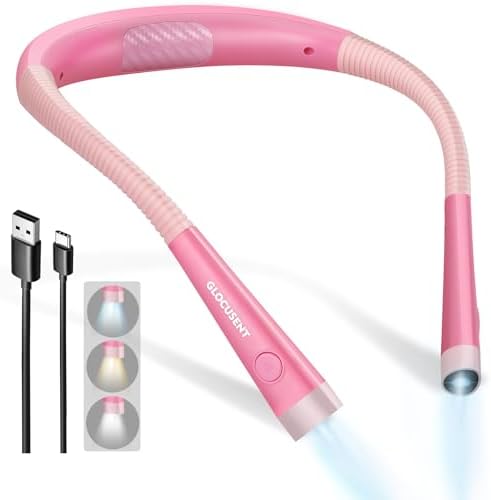 Glocusent Reading Light,Pink Neck Light,80-hr Rechargeable Book Light by GLOCUSENT