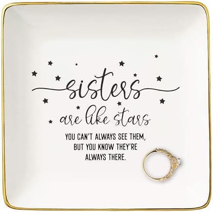 NZY Gratitude Appreciation Emotional Gift for Best Friends,Sis,Sis-in-Law,Bestie,BFF,Mothers Day Graduation Birthday Christmas Gift-Jewelry Tray Trinket Holder Ring Dish-Sister Are Like Stars by NZY