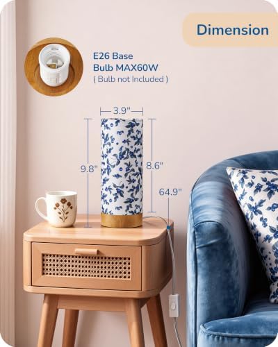 EDISHINE 9.85" Modern Wood Table Lamp with TC Fabric Lampshade, Wood Base - Image 4