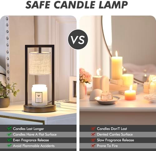 Candle Warmer Lamp with Timer, Black Candle Lamps Linen Fabric Shade, 3-Level Dimmable Candle Warming Wax Melt Warmer for Scented Wax, 50W Electric Warmer Lamp for Women Home Decor (2 Bulbs Included) - Image 5