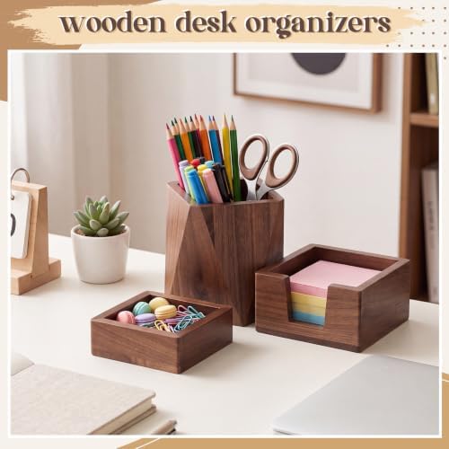 Novabright 3 Pcs Walnut Wooden Desk Organizer Set Office Desk Accessories - Image 5