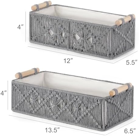 Mkono 2Pc Macrame Storage Basket, Boho Decor Toilet Paper Organizer, Grey - Image 6