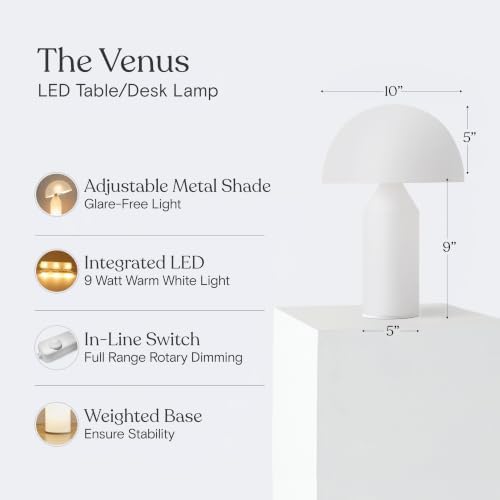 Brightech Venus Glass - 14" Contemporary Table Lamp with Glass Shade and Body - Unique Mushroom Table Lamp - Dimmable LED Light Bulbs for Bedroom Reading, Great Décor for Living Rooms, Offices - Image 3