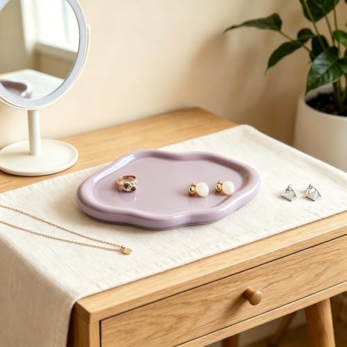 Gifts For Women Small Cloud Ceramic Jewelry Dish Tray, Vanity Ring Dish Ceramic Trinket Ring Holder, Room Decor Aesthetic,Decorative Cloud Vanity Key Tray Present for Wife Mom Daughter (Cloud-Purple) - Image 3