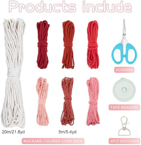 INFUNLY 6 Sets Macrame Heart Keychain Kits Boho Macrame Key Chain Kit DIY Small Macrame Keychain Kits with Tassels Instruction for Bag Charms Car Key Purse Wallet Phone Wedding Gift - Image 2