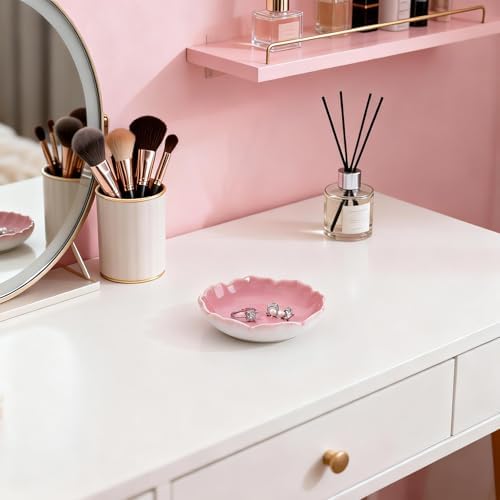 HOME SMILE Ceramic Jewelry Ring Dish Pastel Pink Ruffled|Trinket Tray for Rings, Earrings, Necklaces|Gifts for Women|Vanity Organizer & Bathroom Decor - Image 4
