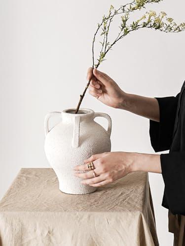 White Ceramic Vase with 4 Handles, 8.8 Inch, Farmhouse Rustic - Image 4