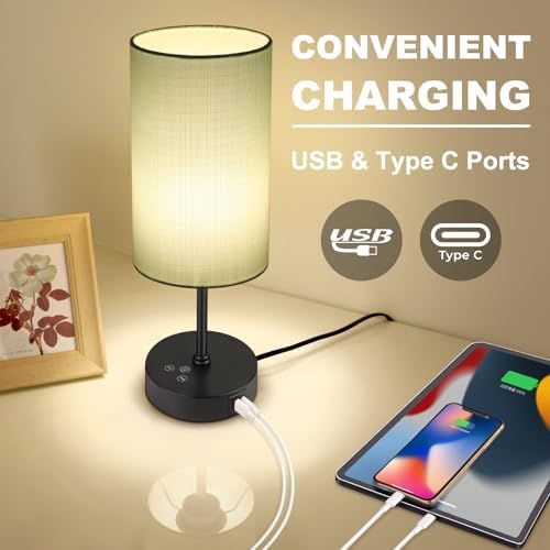 Unicozin Table Lamp for Bedroom, 3 Color Temperatures, 7 RGB Colors, Adjustable Brightness, Dual USB Charging Ports, Ambience Nightstand Light with Blue Shade, Desk Lamp for Kids Reading Home Office - Image 5