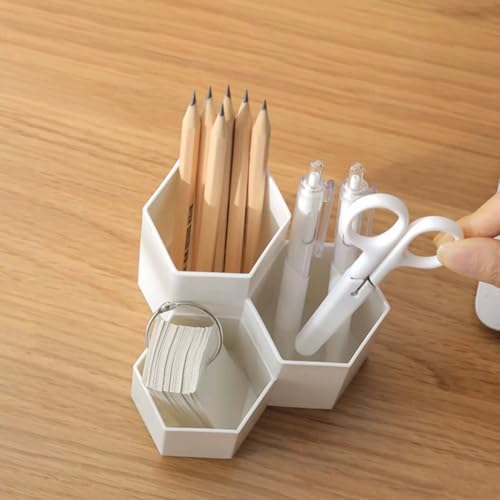 Pen Holder for Desk, White Pens Cup with 3 Compartment Small Desk Organizer Cute Pencil Holder for Office,School and Home (White, Triangular) - Image 7