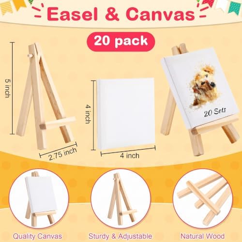 Fulmoon 20 Sets Mini Canvas Painting Kit for Kids, Square - Image 5
