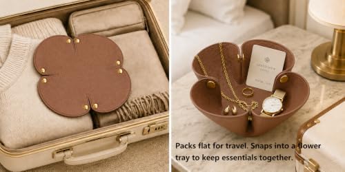 Grained Faux Leather Flower Shaped Valet Tray, Brown - Image 3