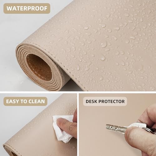 AFIING Leather Desk Mat, Beige, 31.5" x 17",Desk pad Protector - Image 4
