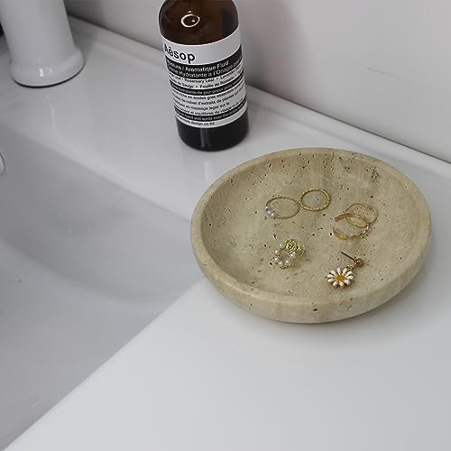 Nawgnail Natural Travertine Marble Jewelry Dish 5.5", Trinket Dish for Ring Earring, Gift for Woman Daugther(Beige Travertine) - Image 4