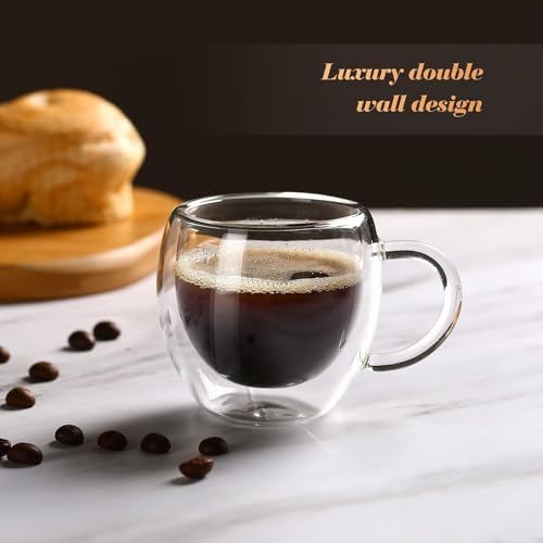 Espresso Cups Set of 2 With Handle,2.5oz Clear Expresso Shots Cup,Espresso Shot Glasses,Double Wall Insulated Expresso Mugs,Tazas de Cafe Expreso,Microwave Dishwasher Safe,Suit for Espresso Machine - Image 3