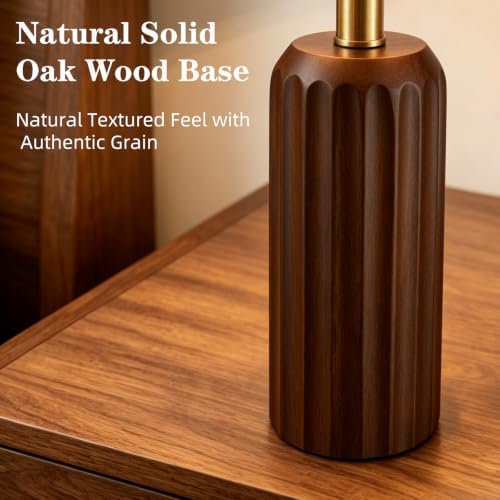 21'' Traditional Bedside Table Lamp, Solid Oak Wood Table Lamp with Linen Shade, Farmhouse Lamp Home Decor Vintage Lamp for Bedroom, Living Room, Nightstand (Bulb Included) - Image 6