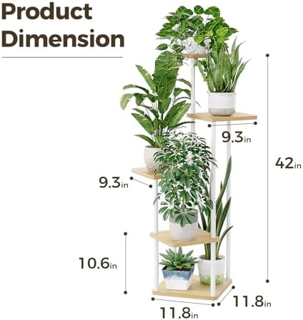 Bamworld White Plant Stand 5 Tier Corner Plant Shelf for Indoor Plants - Image 5